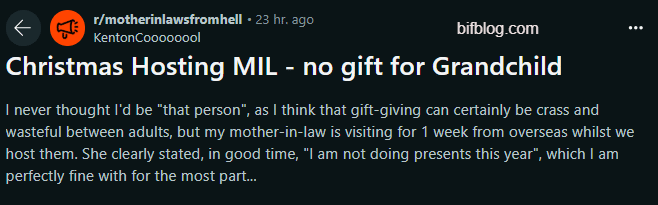 Christmas Hosting MIL - no gift for Grandchild