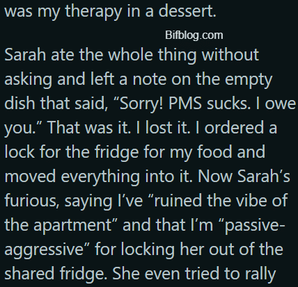 AITAH for installing a lock on my fridge to stop my roommate from ‘stress-eating’ my food?