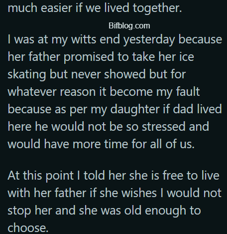 My daughter thinks I am in the wrong for divorcing her father, AITAH for telling her she is free to live with him?