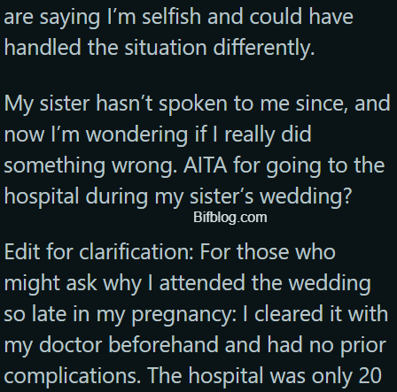 AITA for “stealing” my sister’s wedding spotlight with my emergency C-section?