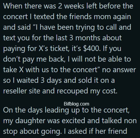 AITAH for selling my daughter’s friend’s concert ticket?