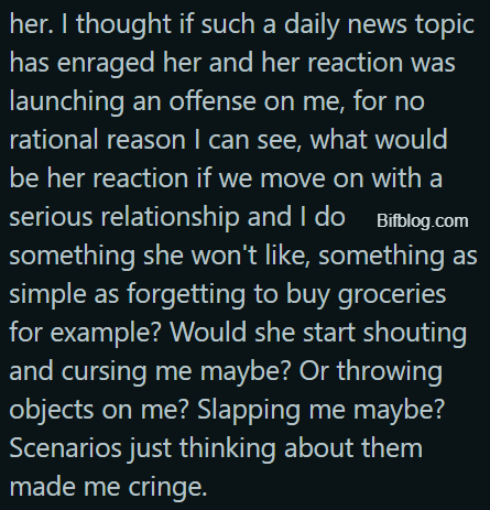 AITAH For Cutting A Date Shortly After I Asked A Question She Didn't Like?