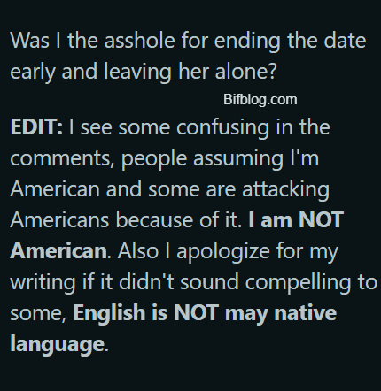 AITAH For Cutting A Date Shortly After I Asked A Question She Didn't Like?