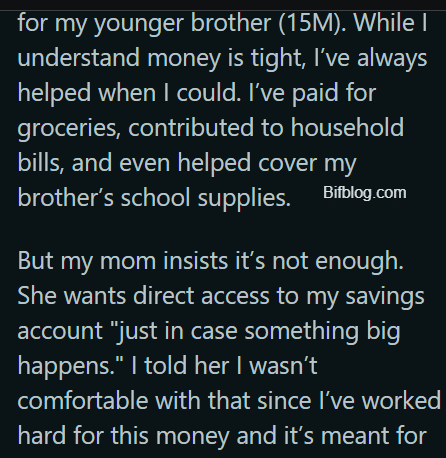 AITA for refusing to give my mother access to my savings account even though she says it's for "family emergencies"?