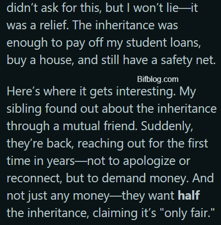 AITA for refusing to split my inheritance with my estranged sibling who’s now demanding money to cover their debt?