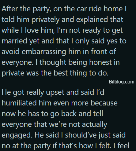 AITA for saying yes to my boyfriend’s public proposal and then turning him down in private?