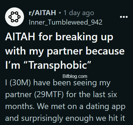 AITAH for breaking up with my partner because I’m “Transphobic”