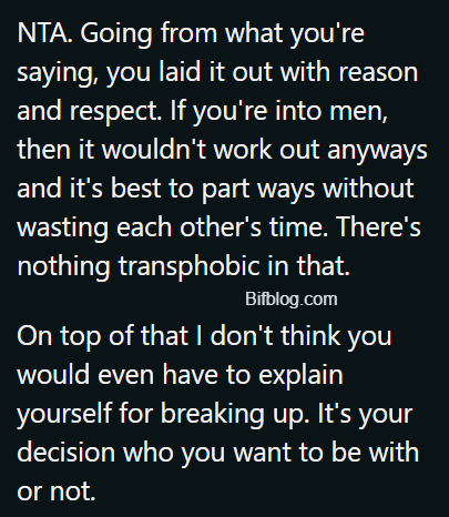 AITAH for breaking up with my partner because I’m “Transphobic”