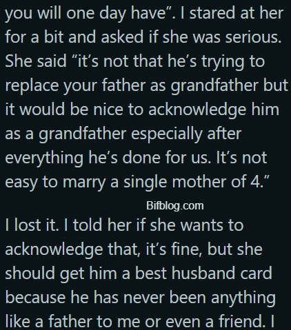 AITA for making my mother cry after telling her what I thought of my stepfather