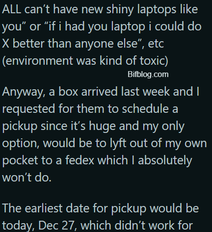 AITA for not returning the company laptop on *their* timeline after I was let go?