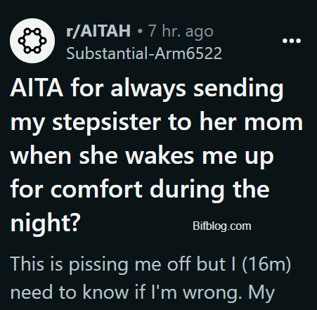 AITA for always sending my stepsister to her mom when she wakes me up for comfort during the night?