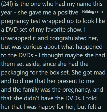 AITA for telling my sister that a pregnancy announcement doesn't count as a Christmas present?