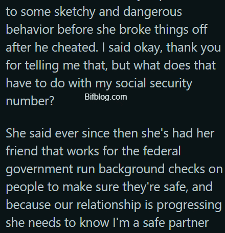 AITAH For Not Giving My Girlfriend My Social Security Number So She Can Run A Background Check On Me