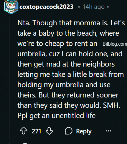 AITA for making a mum move her sleeping baby after we “promised” her an hour under our umbrella at the beach?