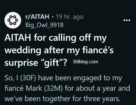 AITAH for calling off my wedding after my fiancé’s surprise “gift”?