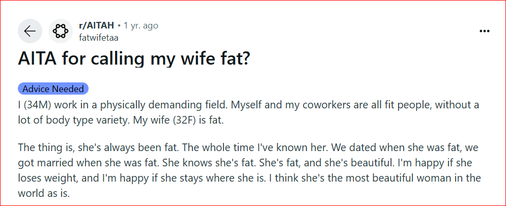 AITA for calling my wife fat?