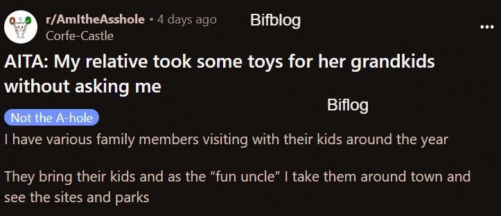 AITA: My relative took some toys for her grandkids without asking me