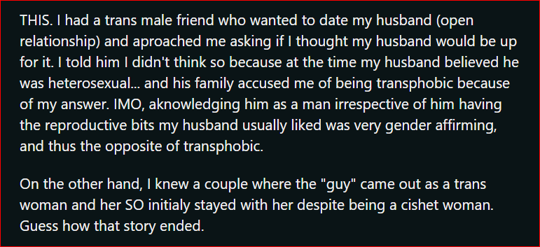 AITAH for telling my boyfriend I wouldn't date him if he was trans