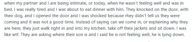 I love my MIL and FIL but they show up at our home without warning, invite themselves in and expect to sit down and have a visit… what do others think? I’d also like to hear others experiences with this.