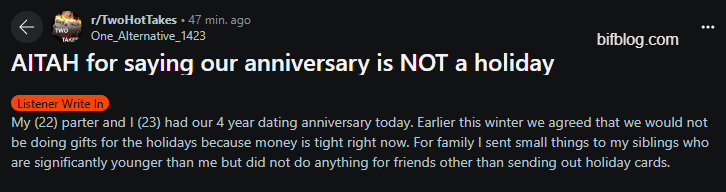 AITAH for saying our anniversary is NOT a holiday