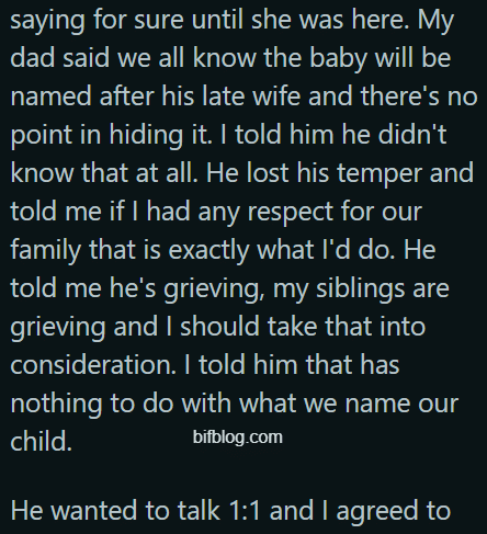 AITA for telling my dad his grief doesn't get to dictate the name my wife and I chose for our children?