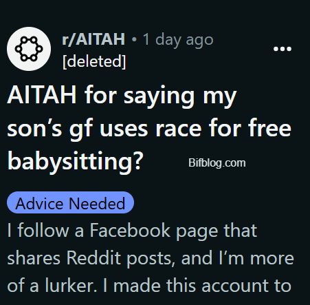 AITAH for saying my son’s gf uses race for free babysitting?