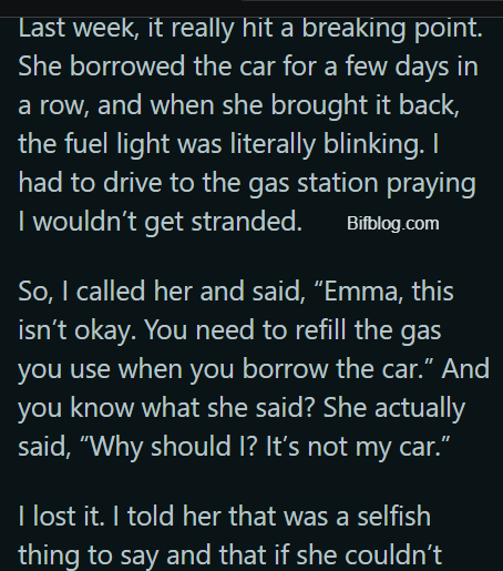 AITA for Going Off on My Sister After She Kept Returning My Car with an Empty Tank