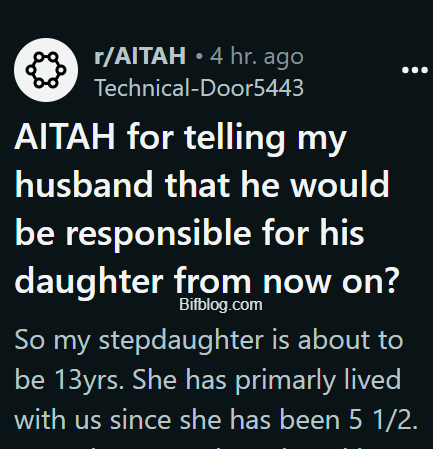 AITAH for telling my husband that he would be responsible for his daughter from now on?