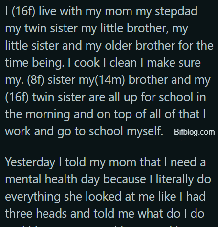 AITA for telling my mom that just because she works and pays, the bills doesn’t mean she can stop with her motherly duties