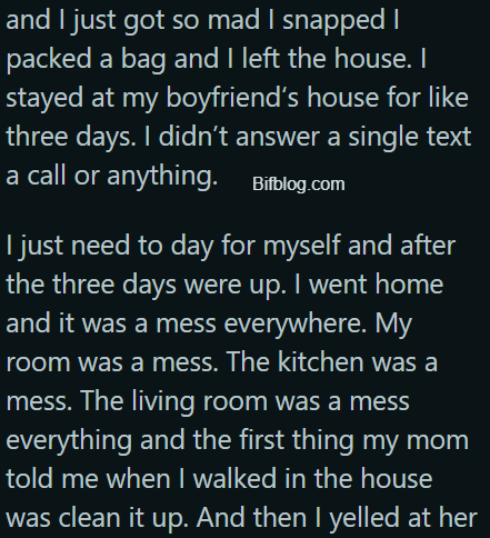 AITA for telling my mom that just because she works and pays, the bills doesn’t mean she can stop with her motherly duties