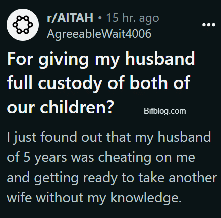 For giving my husband full custody of both of our children?