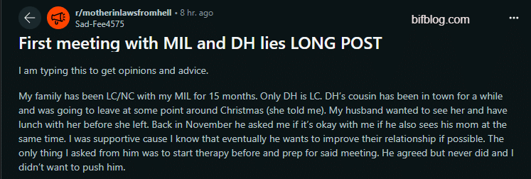 First meeting with MIL and DH lies LONG POST