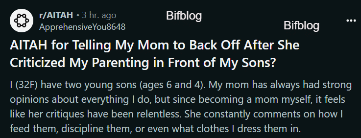 AITAH for Telling My Mom to Back Off After She Criticized My Parenting in Front of My Sons?